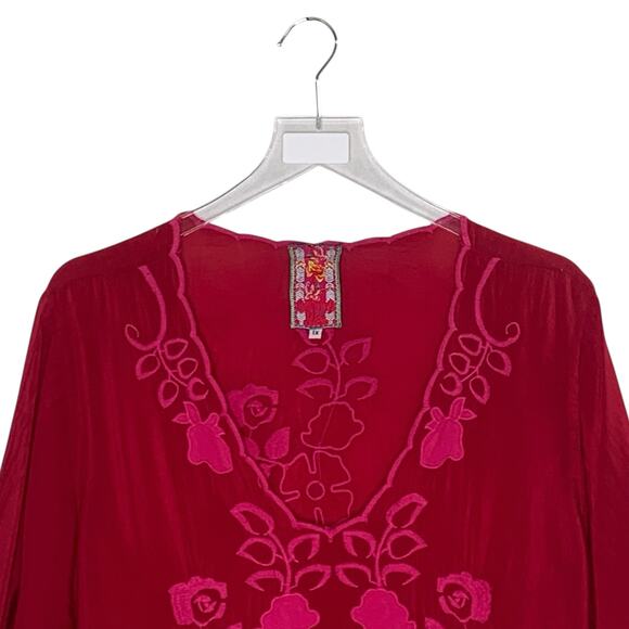 Johnny Was 1X Sheradonian Floral Embroidered V Neck Tunic Top Plus Boho Red - Picture 4 of 10